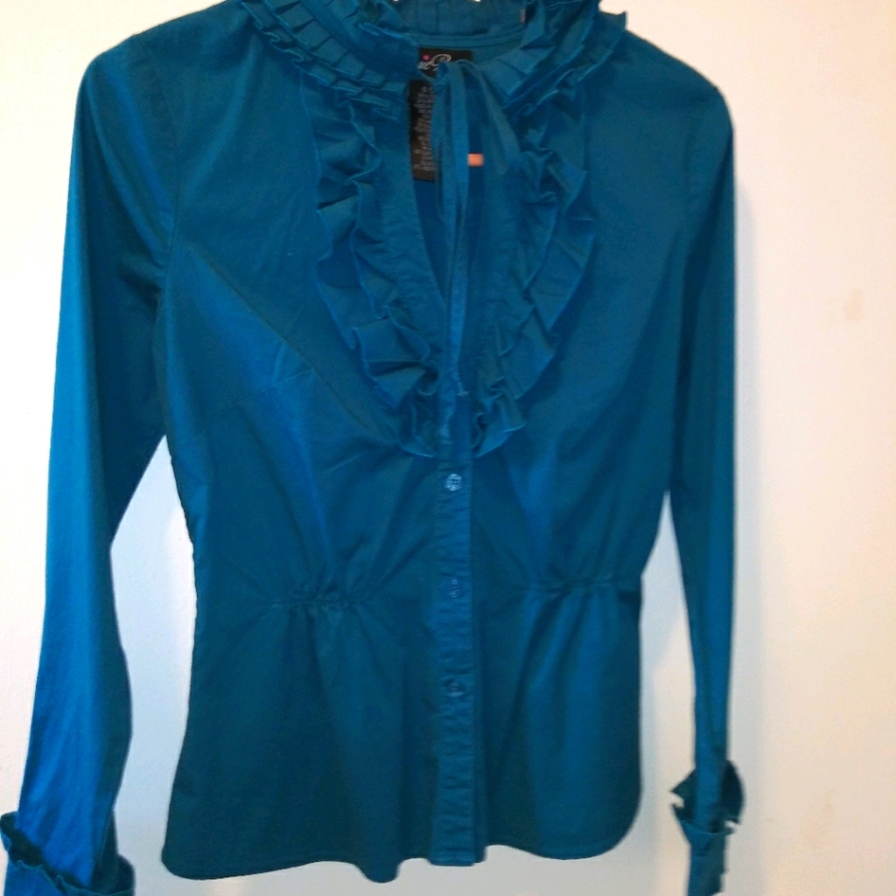 Teal ruffled top